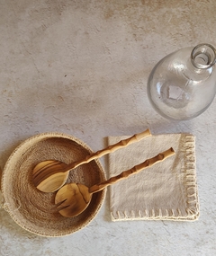 Juego de tenedor y cuchara de madera para ensalada torneado - comprar online