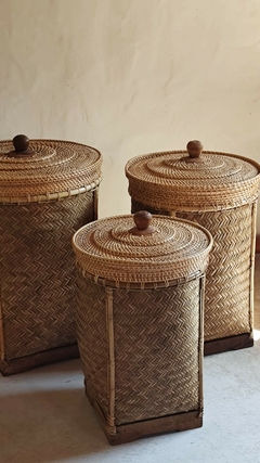 Cesto de rattan natural con tapa - M - L - XL en internet