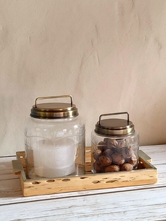 Frasco vidrio tallado con tapa bronce - comprar online