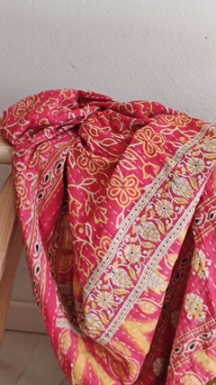Kantha vintage de algodon block print reversible - La Fabricana