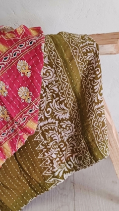 Kantha vintage de algodon block print reversible - comprar online
