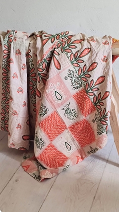 Imagen de Kantha vintage de algodon block print reversible