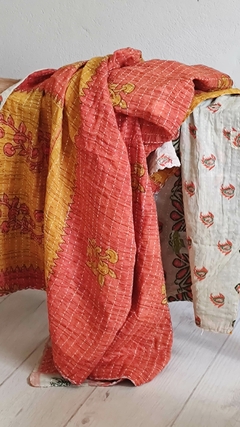 Kantha vintage de algodon block print reversible
