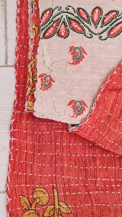 Kantha vintage de algodon block print reversible - comprar online
