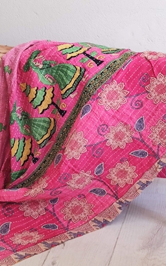 Kantha vintage de algodon block print reversible - La Fabricana