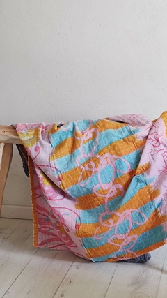 Kantha vintage de algodon block print reversible