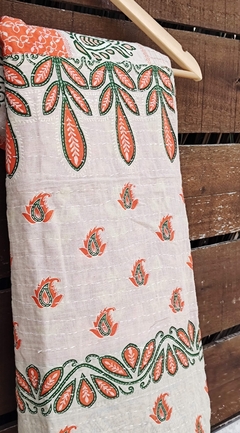 Kantha vintage de algodon block print reversible - comprar online