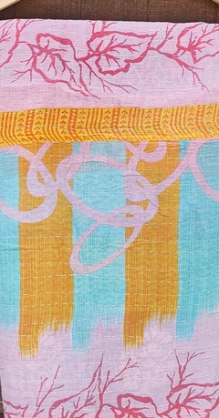 Kantha vintage de algodon block print reversible - tienda online