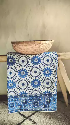 Mantel Block Print - Flores azules