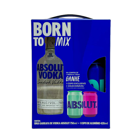 Kit Vodka Absolut Tradicional 750ml + Copo Absolut 420ml
