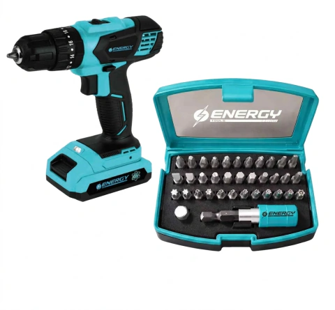 Combo Taladro Percutor Energy 13mm 20v P20C1 + Set de Puntas 32 Piezas SP32