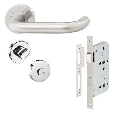 KIT Fechadura + Maçaneta ARCUS Aço Inox Polido e Uso WC