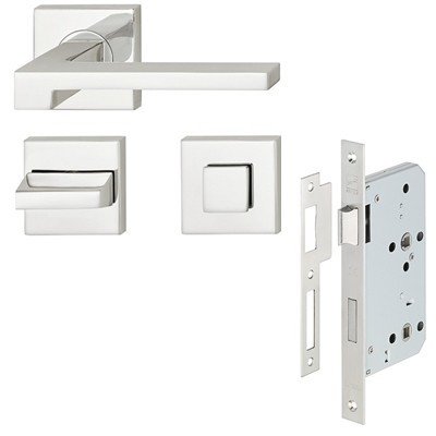 KIT Fechadura + Maçaneta DRITTO Aço Inox Polido - Uso WC