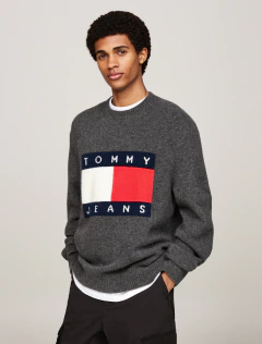 SWEARTER TOMMY JEANS REGULAR MELANGE FLAG - CINZA