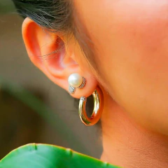 Brinco Argola Ear Jacket Pérola no Banho de Ouro