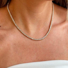 Colar Riviera Coração Cristal no Banho de Ouro