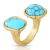 Anel aberto em ouro com duas pedras turquesa da coleção Impulse