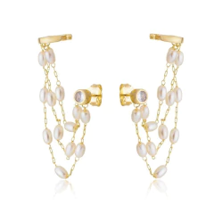 Brinco Ear Cuff Pérolas Barrocas  no Banho de Ouro