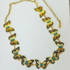 Cinto Borboleta Boho Dourado com detalhes em pedra turquesa