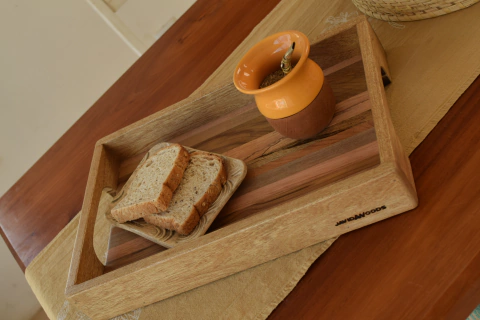 Bandeja de madera multiuso desayuno en cama con manijas