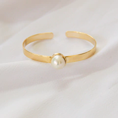 bracelete polido com pérola natural banhado a ouro 18k Una - comprar online