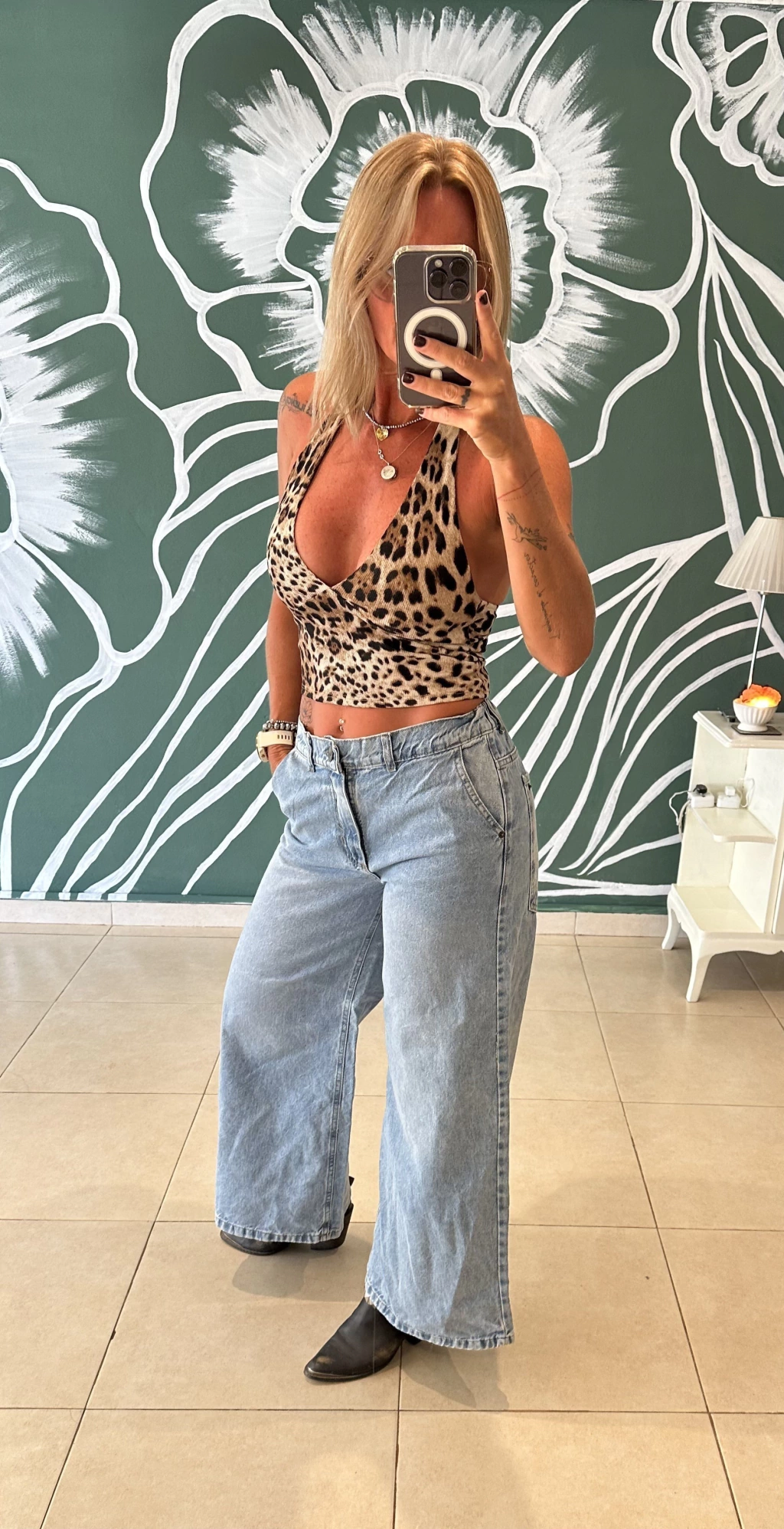 PANTALON Jeans crop Wide leg