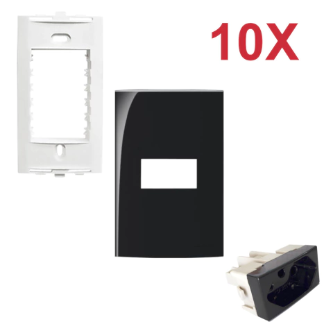 KIT 10X PLACA E TOMADA 2P+T 10A SLEEK EBONY PRETO MARGIRIUS