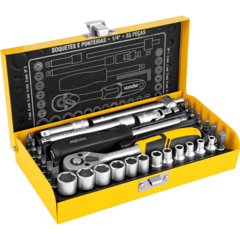 JOGO SOQUETE CATRACA ENC 1/4" - 04 A 13MM - 33PÇS - VONDER