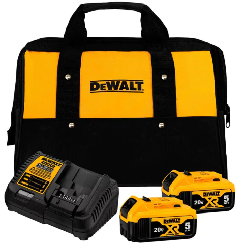 KIT 2 BATERIAS 5AH + CARREGADOR 20V BIVOLT + BOLSA - DEWALT