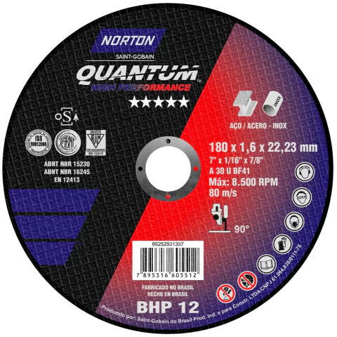 DISCO CORTE 7" - 180 X 1,6mm - QUANTUM BHP12 - 66252931357 - NORTON
