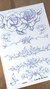 NUEVO TRANSFER COLOR. Deco Chic TC-169. Flores blancas, líneas azules (A4)