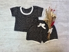 CONJUNTO WAFFLE RAYADO REMERA CORTA + SHORT NEGRO