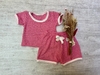 CONJUNTO WAFFLE RAYADO REMERA CORTA + SHORT FUCSIA