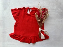BLUSA DE LINO CON VOLADITO ROJO