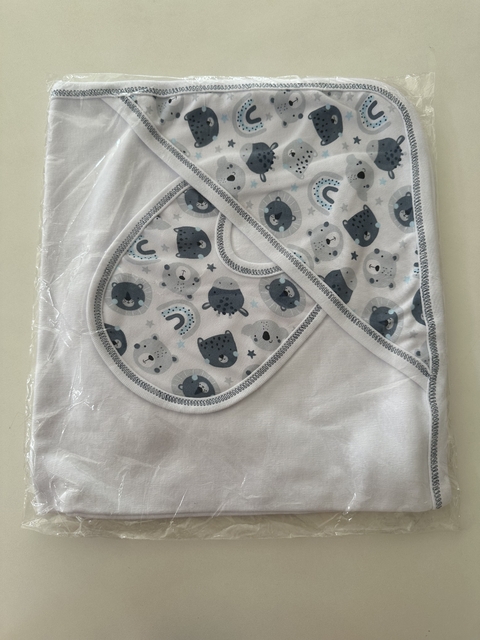 MANTA RECIBIDORA CON CAPUCHA + BABERO ANIMALITOS - comprar online