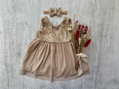 VESTIDO + VINCHA LENTEJUELAS NAVIDAD DORADO