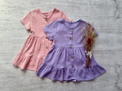 VESTIDO DE LINO CON BOTONES LILA - comprar online