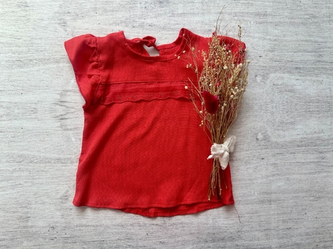 BLUSA DE LINO CON VOLADOS ROJA