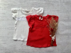 BLUSA DE LINO CON VOLADOS ROJA - comprar online