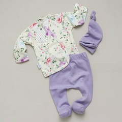 BABY BOX MADERA HOLA MUNDO - AJUAR 6 PIEZAS FLOREADO LILA - comprar online