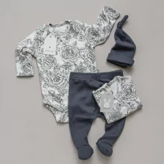 BABY BOX MADERA INFINITO - AJUAR 10 PIEZAS FLOREADO GRIS - comprar online