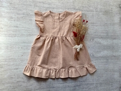 VESTIDO TUSOR CON VOLADITOS ROSA VIEJO