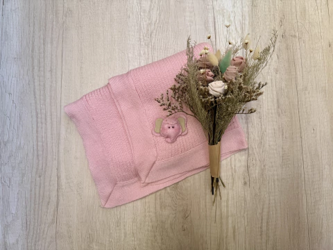 MANTA DE HILO ROSA ELEFANTE - comprar online