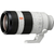 Lente Sony FE 100-400mm f/4.5-5.6 GM OSS com corpo branco e preto, destacando os botões de controle.