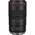 Lente Canon RF 100mm F2.8 L Macro Is Usm com detalhes em preto e vermelho.