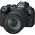 Câmera Canon EOS R6 Mark II com lente 24-105mm f/4L IS USM, vista frontal destacando detalhes do corpo e lente.