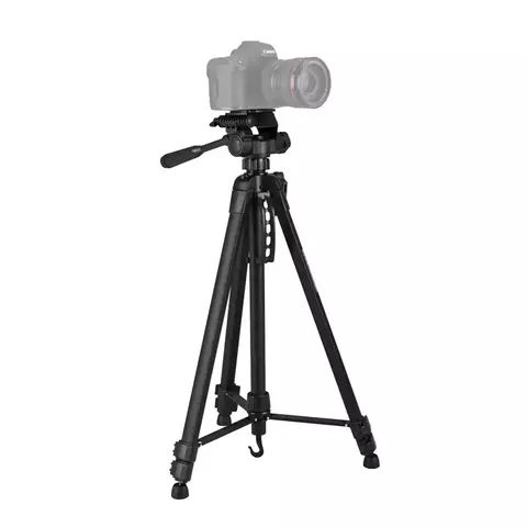 Tripé B-MAX 1.80m modelo BMG-13 em preto com câmera DSLR acoplada