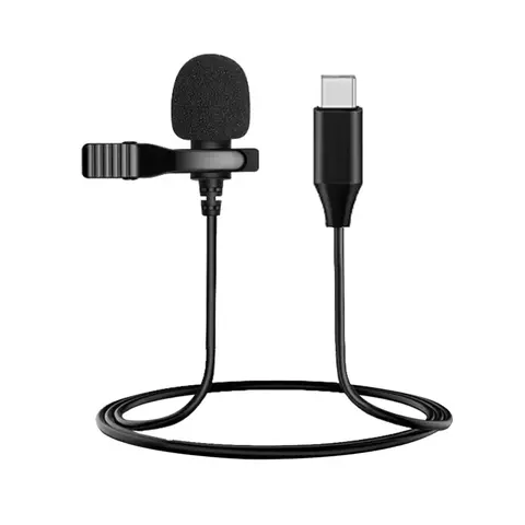 Microfone de lapela Soleste LS-2 com conector tipo C e espuma protetora preta