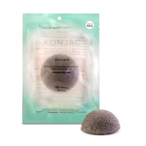 KONJAC ESPONJA FACIAL NEGRA CON CENIZAS ACTIVAS DE BAMBU NATURAL