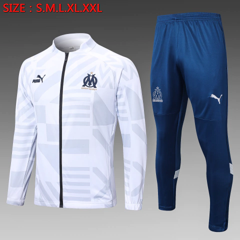 CONJUNTO AGASALHO DO O. DE MARSEILLE - ZÍPER COMPLETO - BRANCO/AZUL 22/23